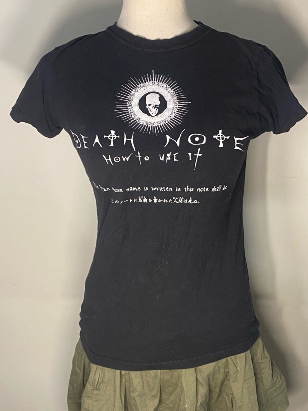 Black Graphic Skull Tee with 'Death Note' Print